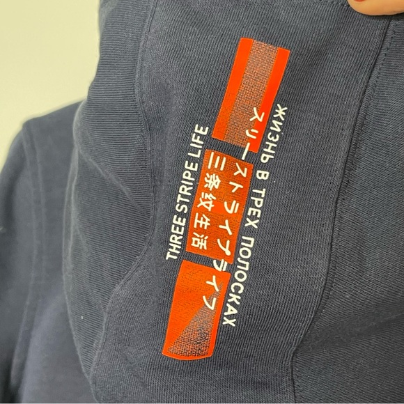 ADIDAS Navy and White Cropped Three Stripe Life Hooded Sweatshirt Size Small - Picture 8 of 10